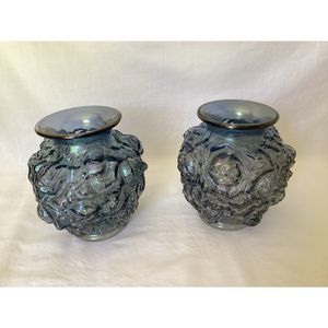 Pair of Carnival Cabbage Rose Amethyst/Smoke Vases Imperial Glass Co.